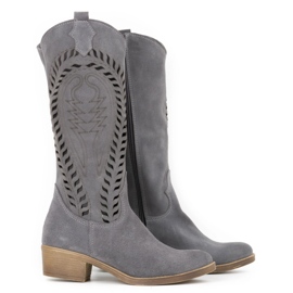 Olivier Durchbrochene Lederstiefel für Damen Carla grau 2