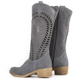Olivier Durchbrochene Lederstiefel für Damen Carla grau 3