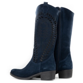 Olivier Durchbrochene Lederstiefel für Damen Carla marineblau 2