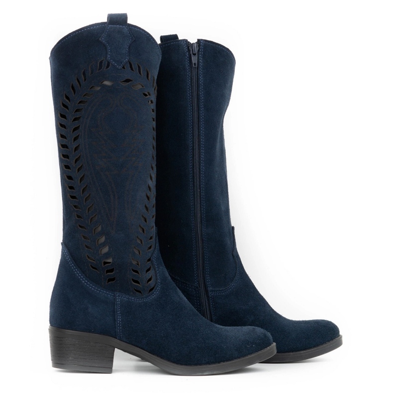 Olivier Durchbrochene Lederstiefel für Damen Carla marineblau 1