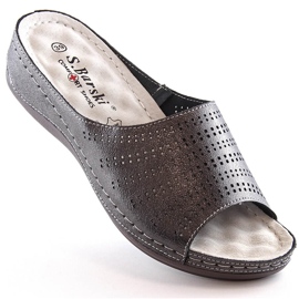 Bequeme Damen-Lederpantoffeln auf Zinnkeil S.Barski BN292 grau 1