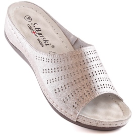 Bequeme Lederhausschuhe für Damen mit Keilabsatz in Rotgold S.Barski BN292 golden 1