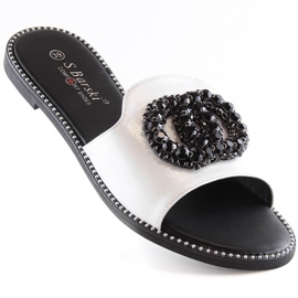 Bequeme flache Damenhausschuhe mit Zirkonia Silber S.Barski Kv 520-30 silber- 1