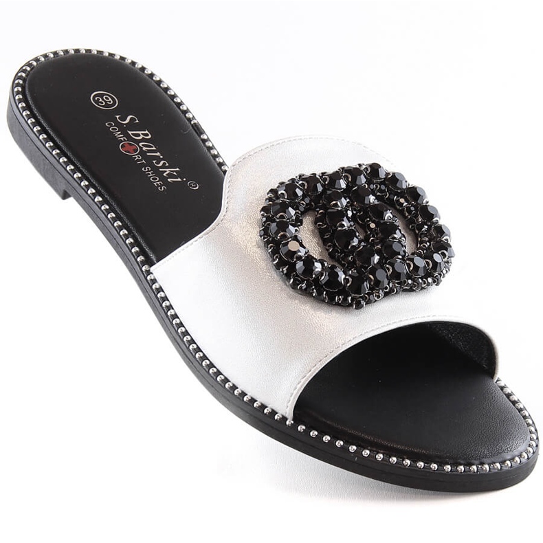 Bequeme flache Damenhausschuhe mit Zirkonia Silber S.Barski Kv 520-30 silber- 1