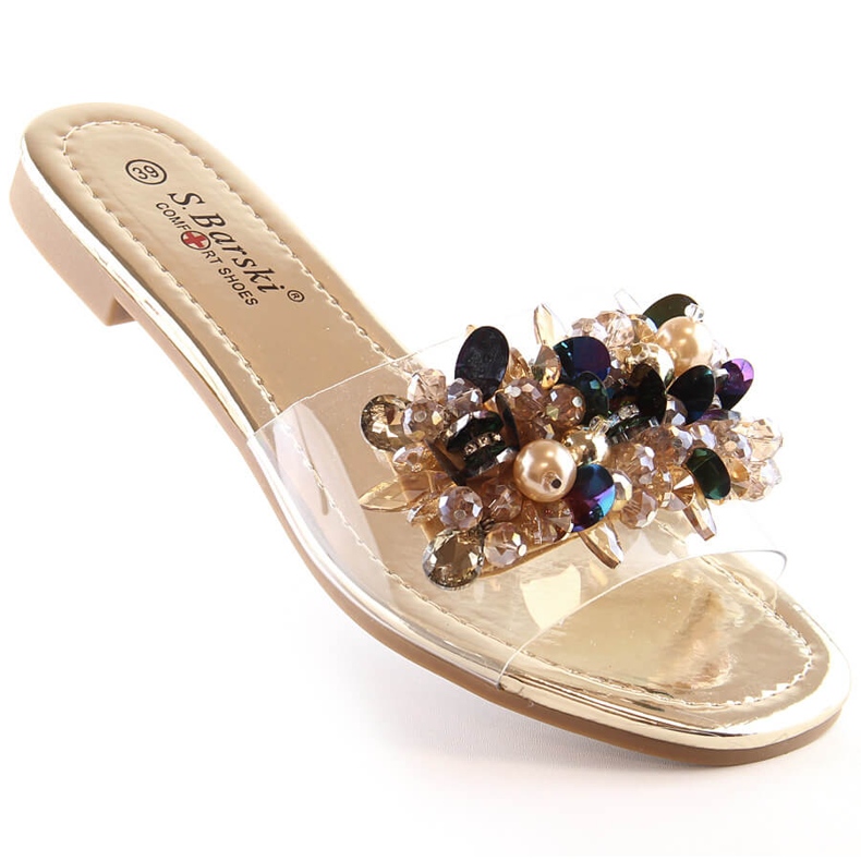 Bequeme transparente Damenhausschuhe mit goldenen Perlen S.Barski Kv 576-3 1