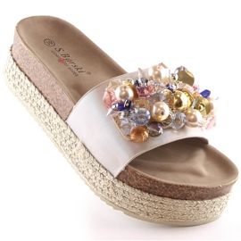 Damen-Espadrilles auf der Plattform mit Perlen beige S.Barski Kv 578-1 1