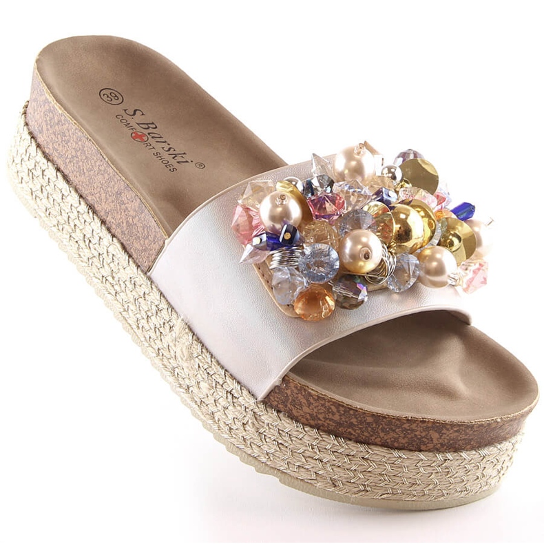 Damen-Espadrilles auf der Plattform mit Perlen beige S.Barski Kv 578-1 1