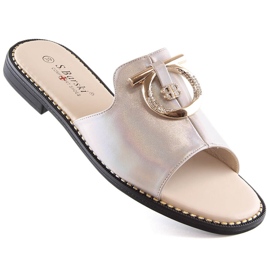 Flache bequeme beige Damenhausschuhe S.Barski Kv 2775-32 1