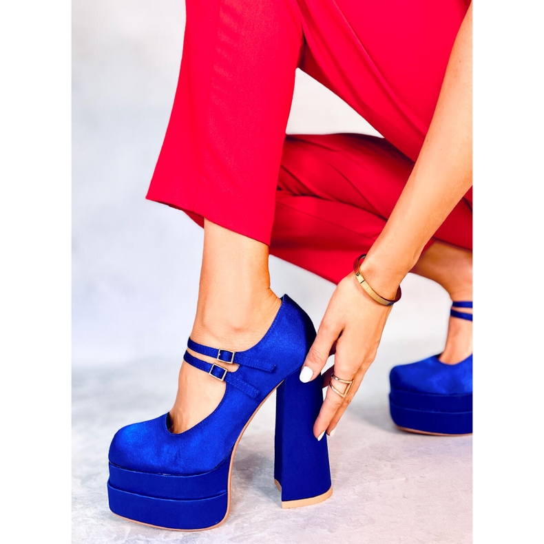 Prandi Blaue Plateaupumps aus Satin 2