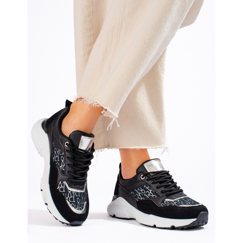 Schwarze Shelovet Damen-Sneakers mit dicken Sohlen 2