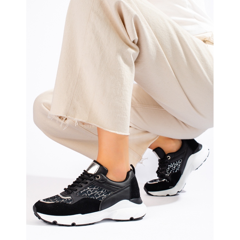 Schwarze Shelovet Damen-Sneakers mit dicken Sohlen 1