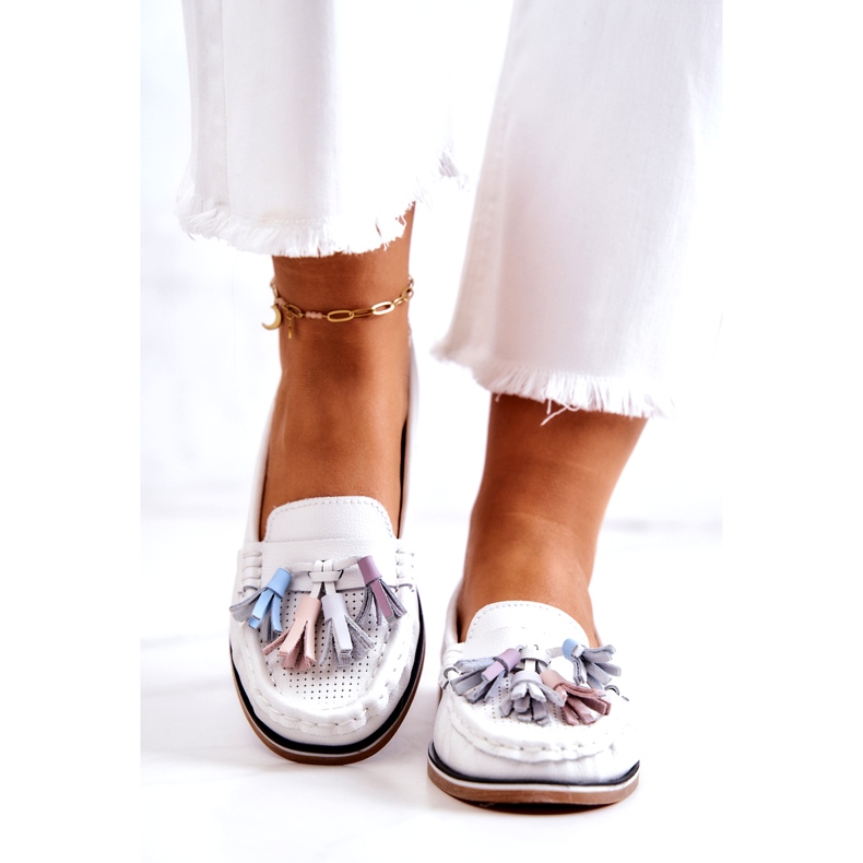 Evento Damen-Leder-Loafer mit Fransen Weiß Laressa 3