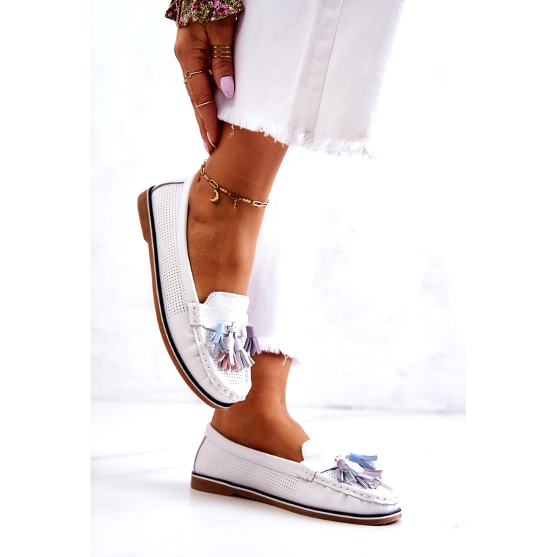 Evento Damen-Leder-Loafer mit Fransen Weiß Laressa 2