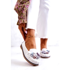 Evento Damen-Leder-Loafer mit Fransen Weiß Laressa 1