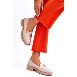 FILIPCZYK Elegante Mokassins aus hellbeigem Leder mit Verzierung 2