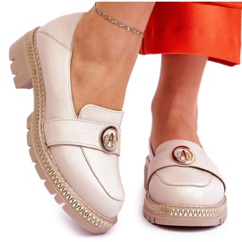 FILIPCZYK Elegante Mokassins aus hellbeigem Leder mit Verzierung 4