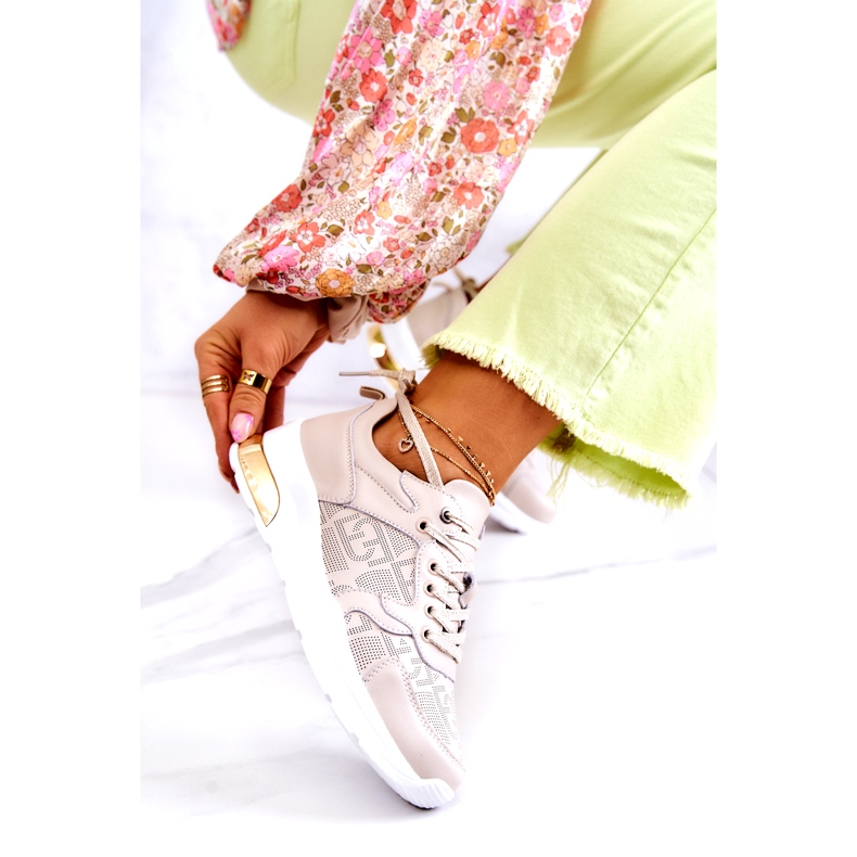 S.Barski Damen-Sportsneaker aus Leder mit beigem Keilabsatz 2