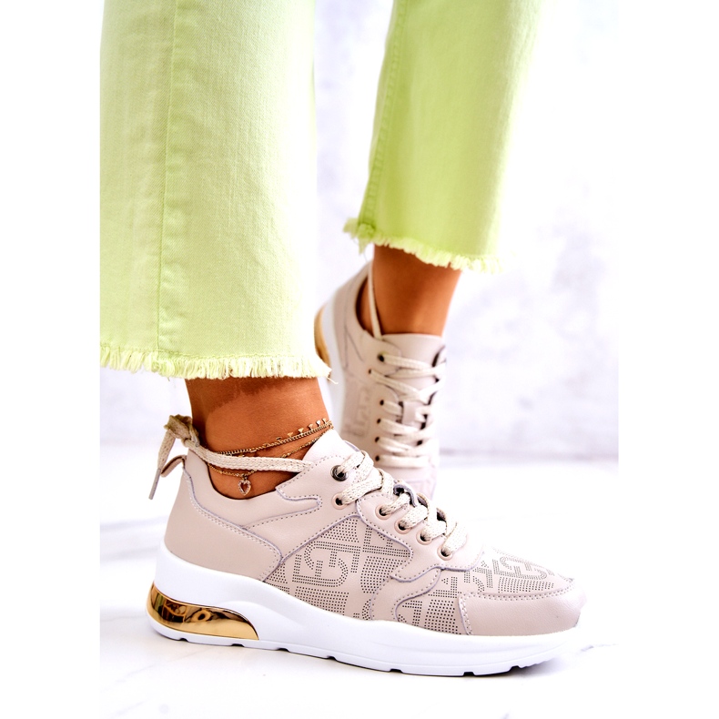 S.Barski Damen-Sportsneaker aus Leder mit beigem Keilabsatz 1