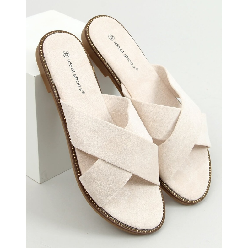 BM Alyson Beige Damen-Pantoffeln in Kreuzform 1