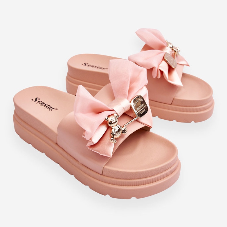 PE1 Hausschuhe mit Schleife und dekorativem Teddybären hellrosa Suzy 1