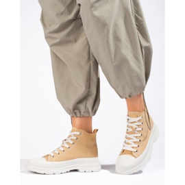 Hohe beige Schnürsneaker für Damen auf der Shelovet-Plattform mehrfarbig 1