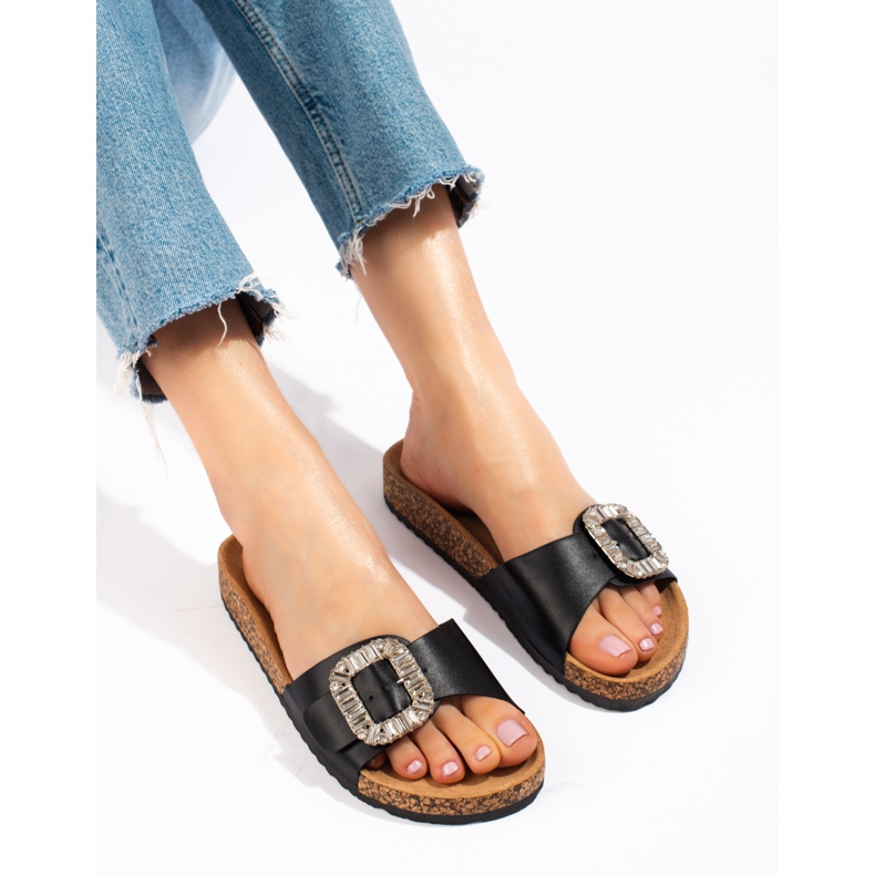 Bequeme schwarze Damenhausschuhe auf der Shelovet-Plattform 2