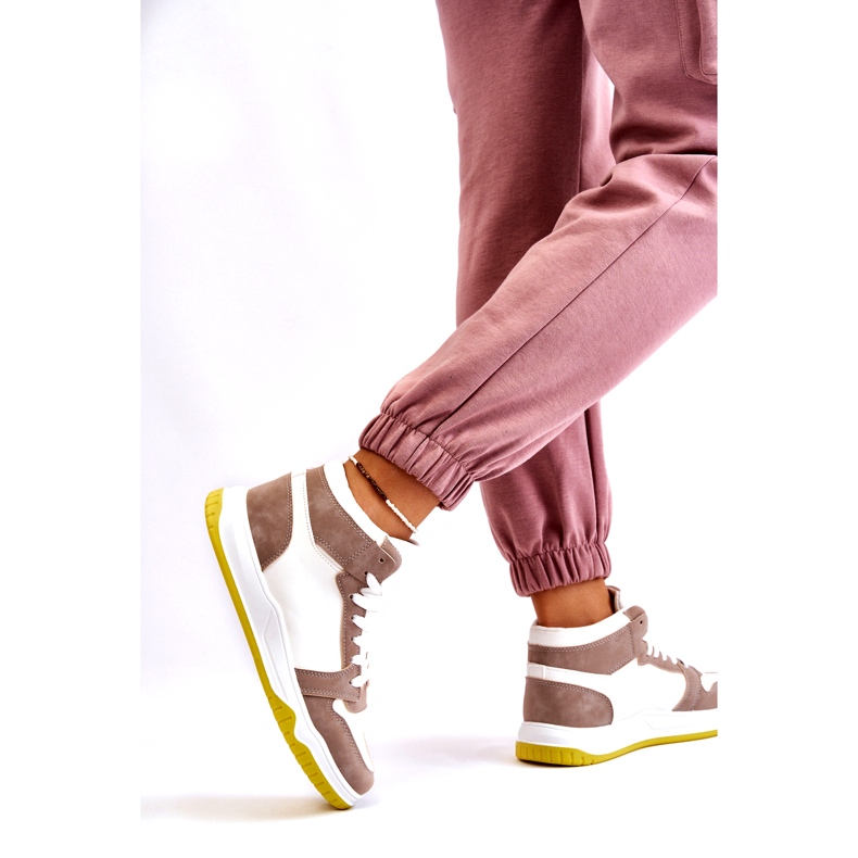 Hohe Damen-Sportschuhe, Sneakers, Weiß und Beige 4