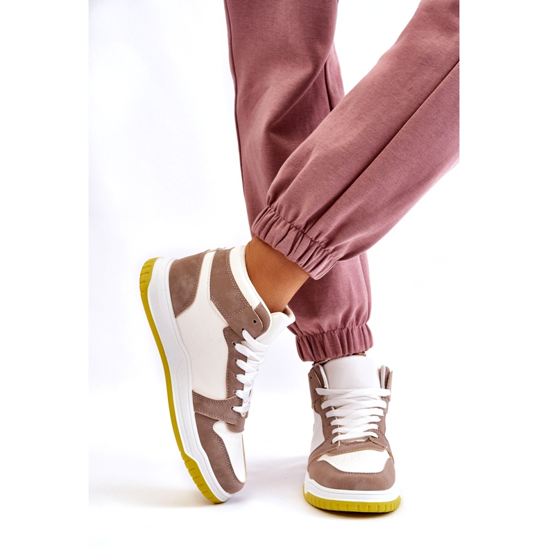 Hohe Damen-Sportschuhe, Sneakers, Weiß und Beige 3