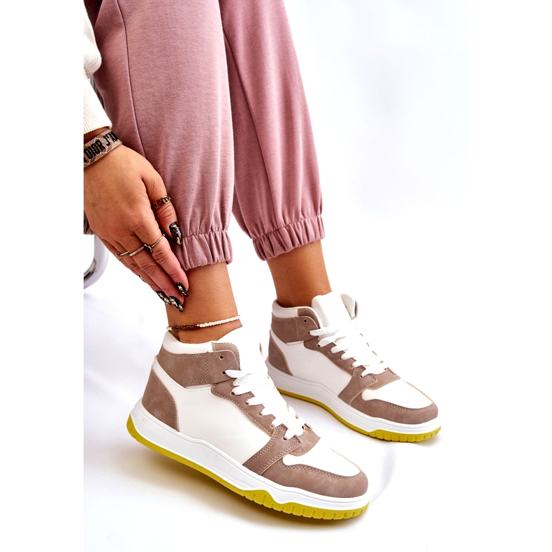 Hohe Damen-Sportschuhe, Sneakers, Weiß und Beige 1