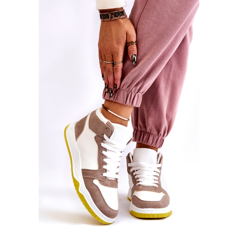 Hohe Damen-Sportschuhe, Sneakers, Weiß und Beige 2