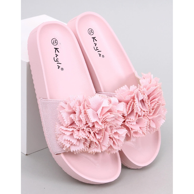BM Damenhausschuhe mit Blumen Traille Pink rosa 1