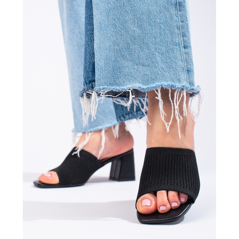 Shelovet Damen-Textil-Schwarz-Slides am Pfosten 1