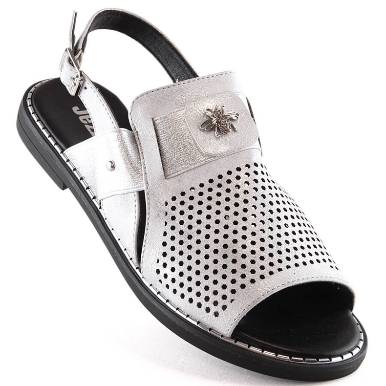 Silberne flache Damensandalen Jezzi MR2266-3 1