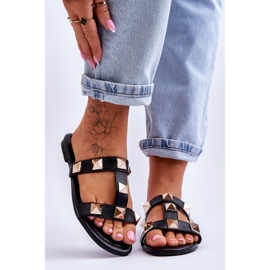 Damenhausschuhe mit großen Nieten Schwarz Mercure 1