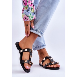 Damenhausschuhe mit großen Nieten Schwarz Mercure 2