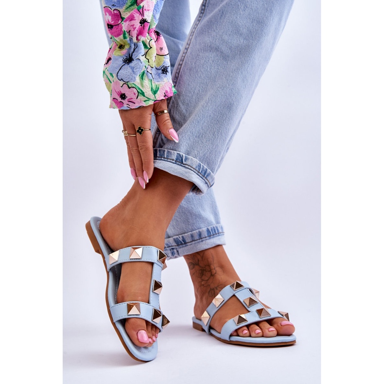 Mercure Blaue Damenhausschuhe mit großen Nieten 2