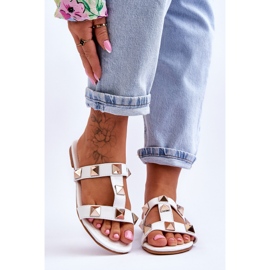 Damensandalen mit großen Nieten Weiß Mercure 1