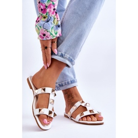 Damensandalen mit großen Nieten Weiß Mercure 2