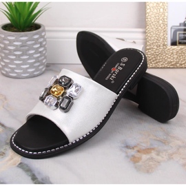 Flache bequeme weiße Damenhausschuhe mit Zirkonen S.Barski Kv 2775-31 1