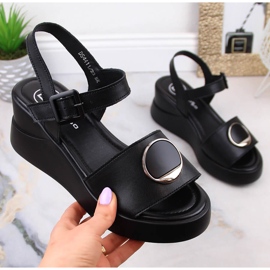 Keilsandalen aus schwarzem Leder für Damen Filippo DS4411 1