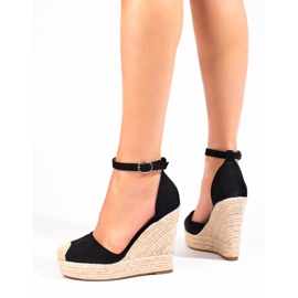 SHELOVET Stylische Espadrilles mit Keilabsatz schwarz 1