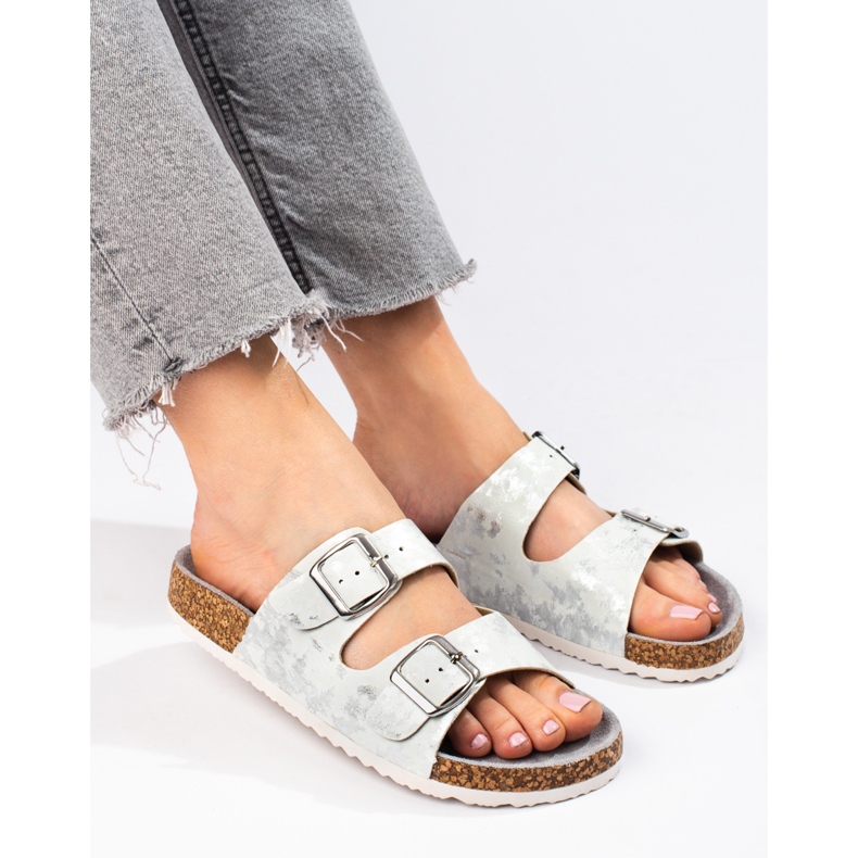 W. Potocki Bequeme Potocki-Hausschuhe weiß silber- 1