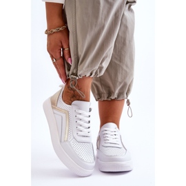 Sportschuhe aus perforiertem Leder für Damen Weiß und Gold Carvalo 1