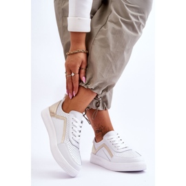 Sportschuhe aus perforiertem Leder für Damen Weiß und Gold Carvalo 2