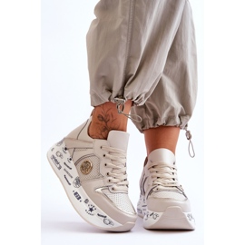 PE1 Damen-Lederturnschuhe auf einer klobigen Plattform Beige Asturias 1