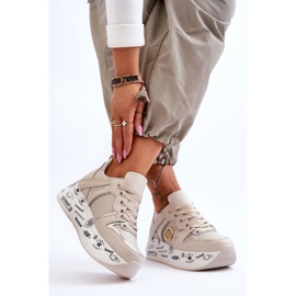 PE1 Damen-Lederturnschuhe auf einer klobigen Plattform Beige Asturias 2