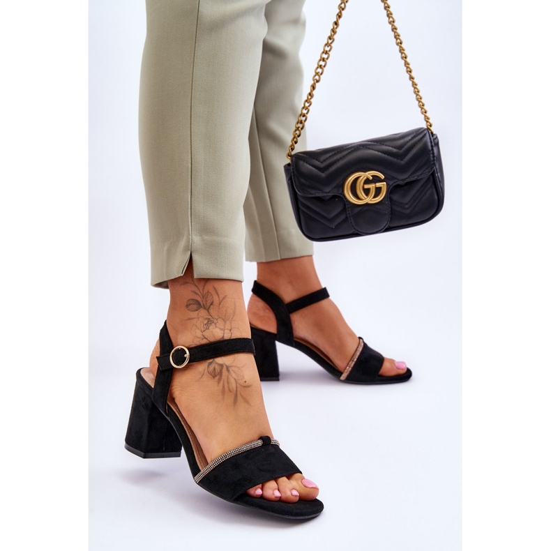 Damensandalen aus Wildleder mit niedrigem Absatz Schwarz Loredo 2