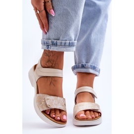 PE1 Komfort-Sandalen mit Klettverschluss für Damen Beige-Gold Grace 1