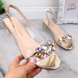 Transparente Sandalen auf niedrigem Absatz mit goldenen Kristallen Sergio Leone SK047 1