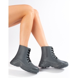 Graue Shelovet-Regenstiefel für Damen zum Schnüren 1